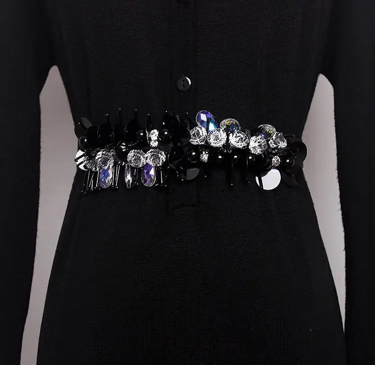 Женские Подиумные Модные Винтажные бусинами женские платья Корсеты пояс с пряжкой украшения широкий пояс R1679 - Цвет: black