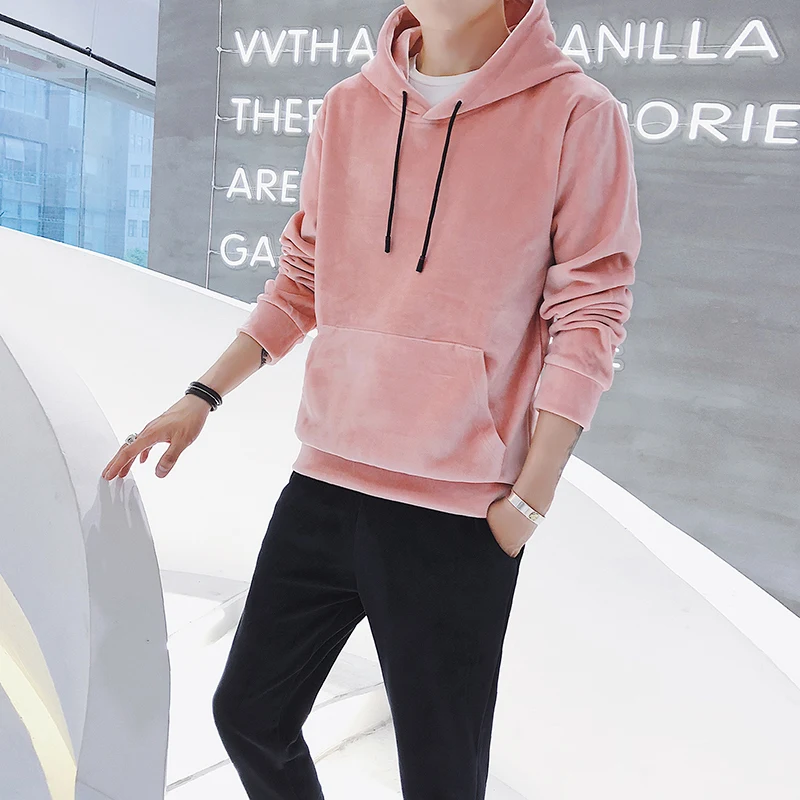 mens pink velour tracksuit
