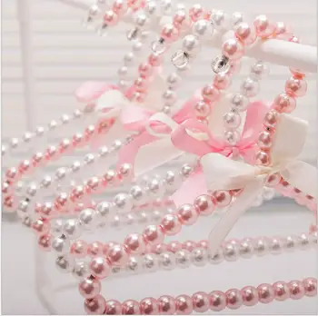 

6pc Plastic Pearl Beaded Bow Clothes Dress Coat Hangers Wedding For Kid Children Save-Space Storage Organizer Dry Rack