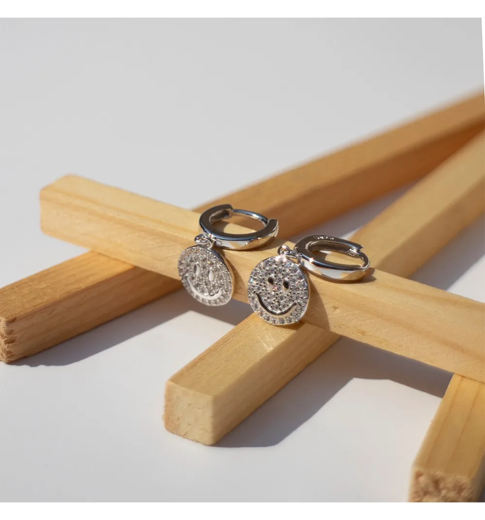 New 925 sterling silver Fashion cute round smiley ear rings ear bone ear buckle sweet versatile female girls silver ear jewelry