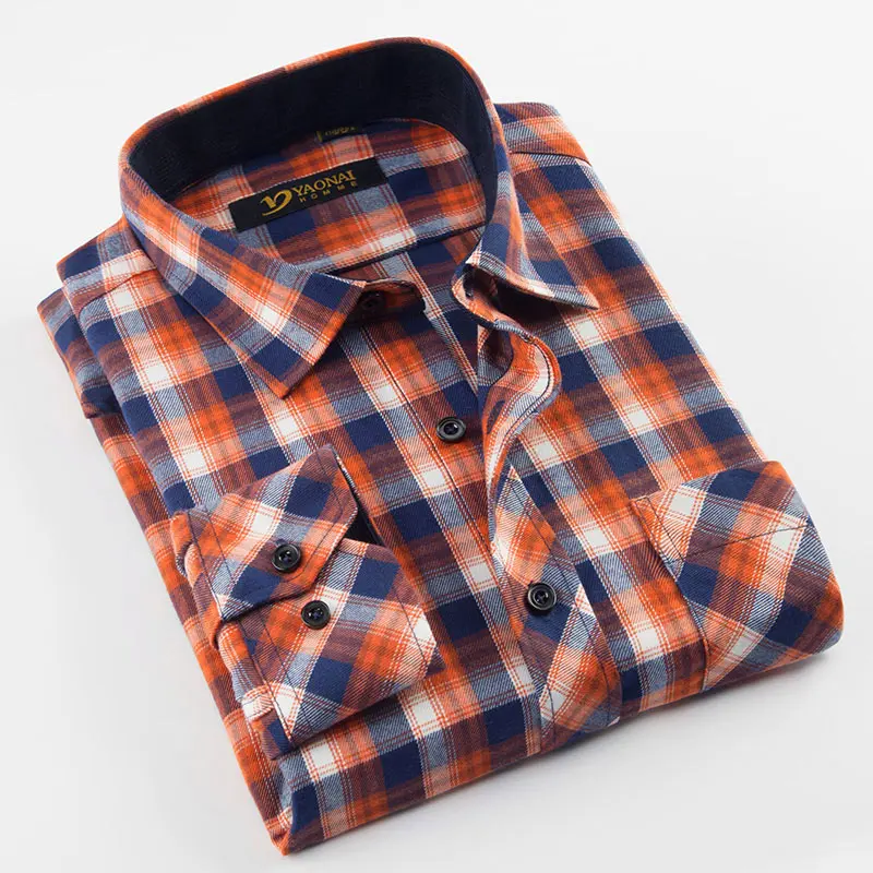 GREVOL, новая модная мужская классическая клетчатая брендовая рубашка с квадратным воротником, умная Повседневная рубашка с длинным рукавом, удобная ворсистая рубашка - Цвет: MG361