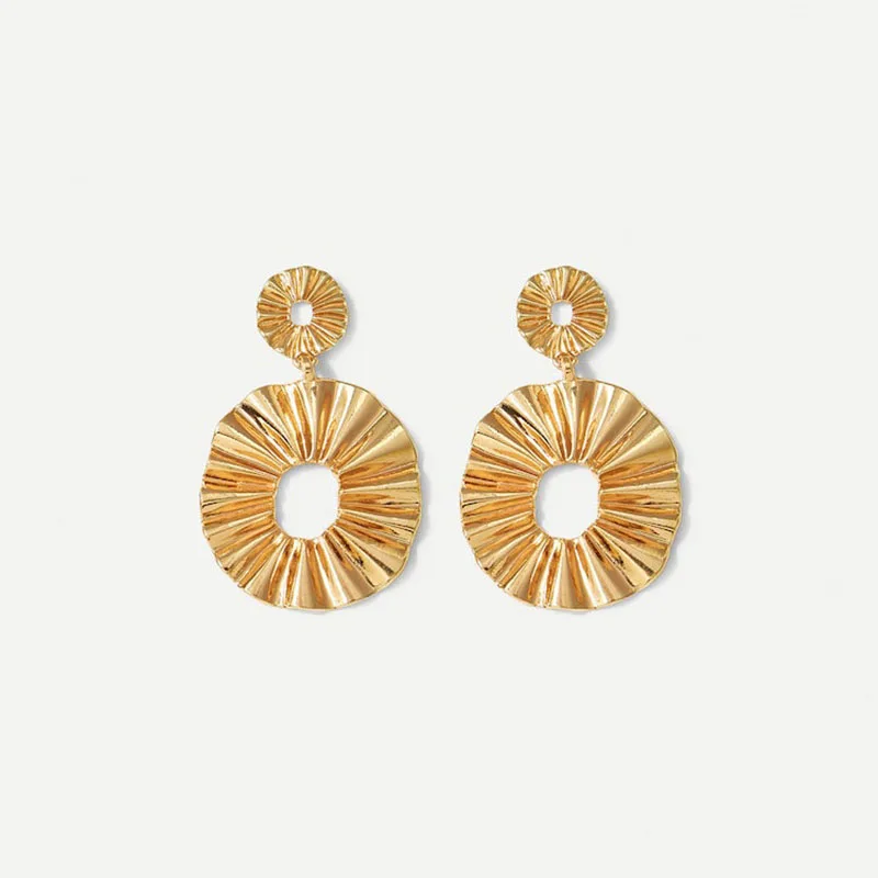 

New Fashion Punk Gold Metal Drop Earrings for Women Big Flower Irregular Folded Dangle Earring Jewelry Pendientes