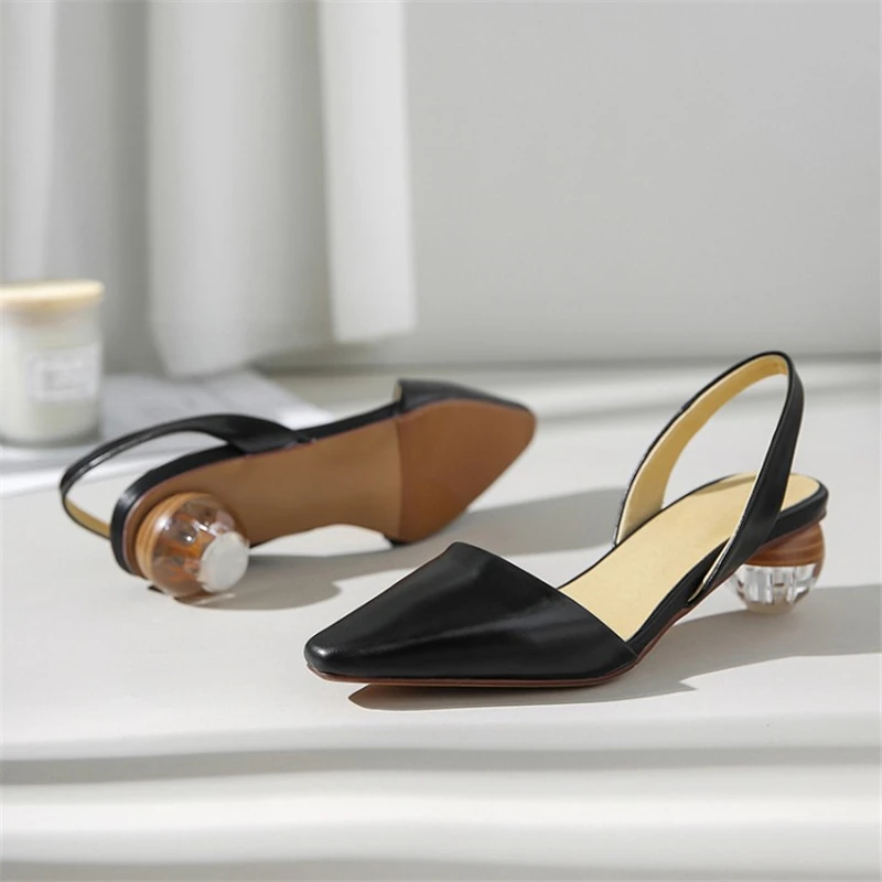 Ouqinvshen Yellow Rhinestone Sandals Plus Size Genuine Leather Solid Strange Style Summer Shoes Women Pointed Toe Heel Sandals Ouqinvshen Yellow Rhinestone Sandals Plus Size Genuine Leather Solid Strange Style Summer Shoes Women Pointed Toe Heel Sandals