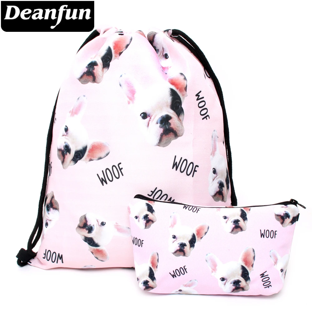 Deanfun из 2 предметов Мопсы Drawstring сумка розовый с милым принтом Для женщин многофункциональные сумки 007