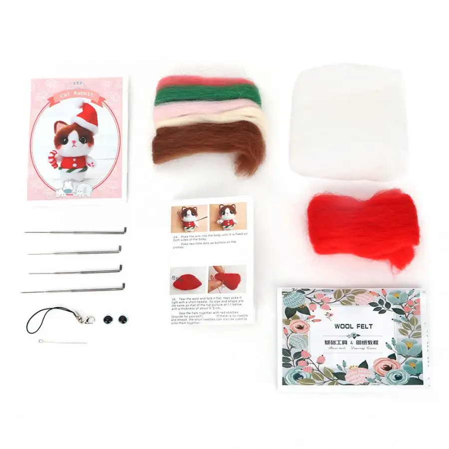 

Felt DIY Sewing Tool Non Finished DIY Cat Doll Wool Felting Craft Poked Needle Handcraft Material Set Felt DIY