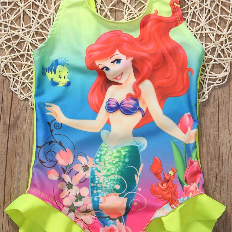 Детский купальный костюм Русалочки без рукавов с оборками Ариэль для маленьких девочек, купальный костюм, бикини, танкини, комплект летней одежды