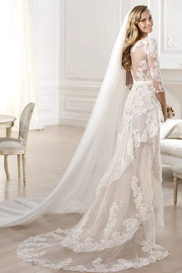 straight lace wedding dress with sleeves