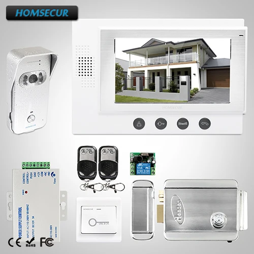 

HOMSECUR 7" Wired Hands-free Video&Audio Home Intercom+One Button Unlock : TC021-S Camera(Silver)+TM701-W Monitor(White)