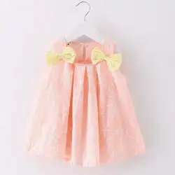 Летнее платье для маленьких девочек Новинка 2018 г. Пышное Платье для принцессы печати без рукавов платья с бантом детская одежда низкая цена