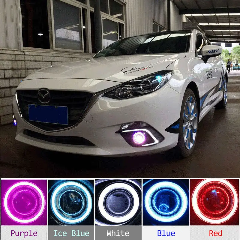2x Car LED DRL daytime running light with angel eye fog light for Mazda