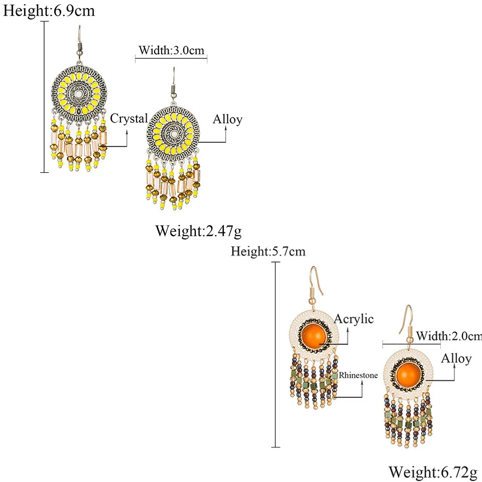 Bohemia-sunflower-dream-catcher-earring-indian-jewelry-Boho-ethnic-long-acrylic-rhinestone-crystal-beads-tassel-earrings