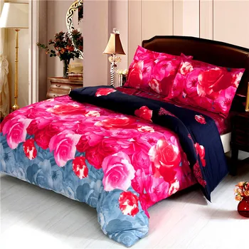 

3D Flowers Bedding Set Red Petal Print Duvet Cover 100% Polyester Bed Sheets Pillowcase Ladies Sweet Bedclothes Home Textile D30