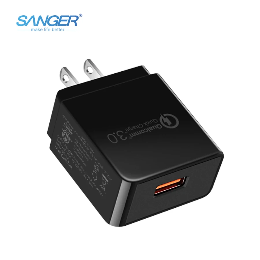 

SANGER Universal Quick Charge QC3.0 18W Fast Mobile Phone USB Charger(QC 2.0 Compatible)Adapter for Samsung Huawei Xiaomi LG ZTE