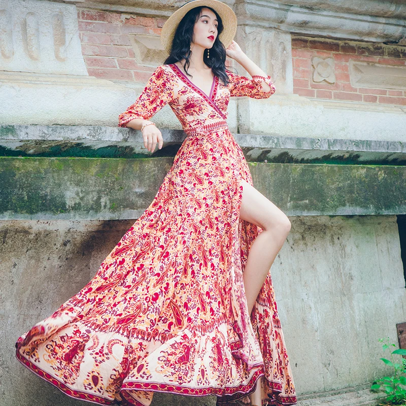 YOSIMI 2019 Summer Dresses Woman Party Night Maxi Print Red Long Dress Women Vintage Sashes V-Neck Half Sleeve Ankle-length YOSIMI 2019 Summer Dresses Woman Party Night Maxi Print Red Long Dress Women Vintage Sashes V-Neck Half Sleeve Ankle-length