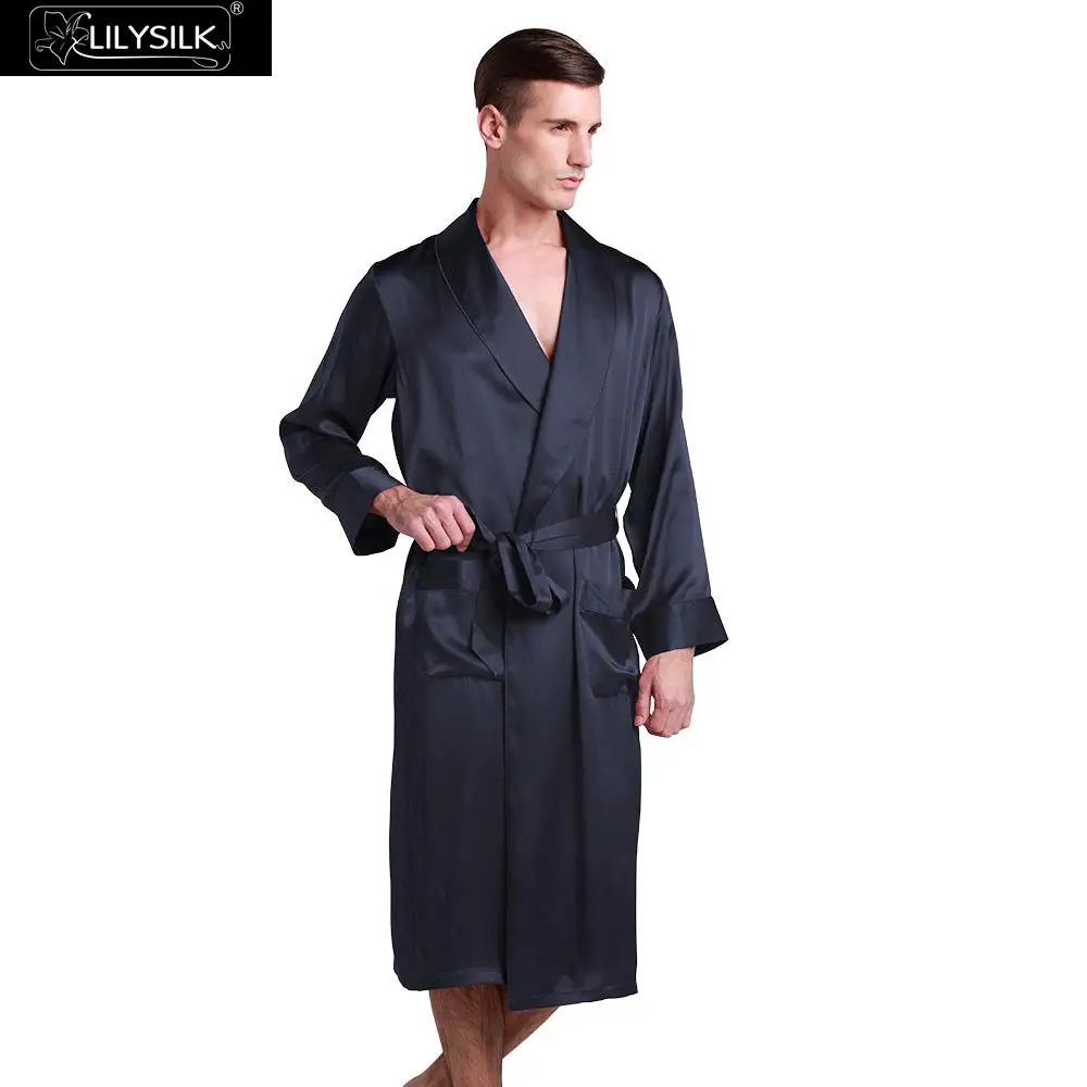 

LilySilk Robe Sleepwear Kimono Men Pure Silk Luxury Natural Long Length Lapel Collar 22 momme Men's Clothing Free Shipping