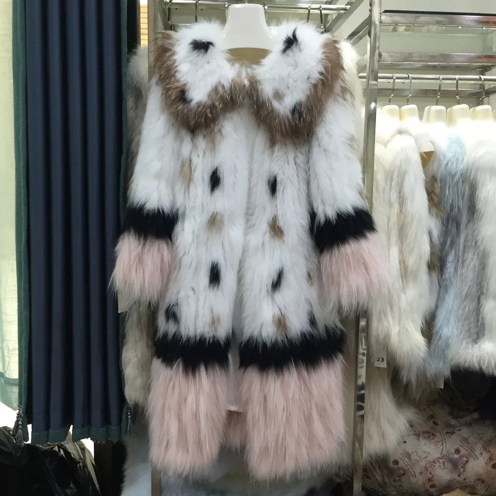 

SQXR FUR fashion new long knitted fox fur coat women's weave stylish real fox fur beautiful jackets thick warm slim overcoat