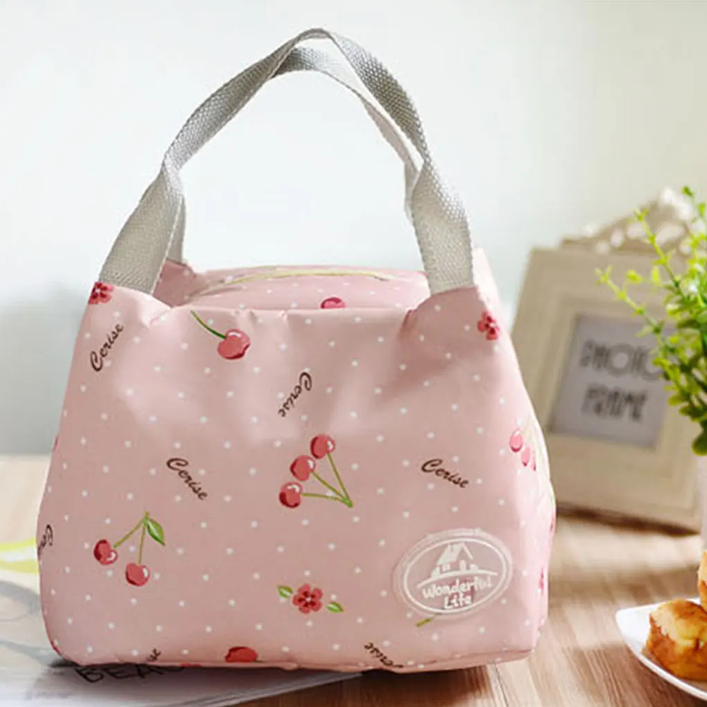 

Beach Food Drink Thermal Lunch Bag Dotted Striped Cherry Picnic Food Insulation Handbag Portable Ice Pouch