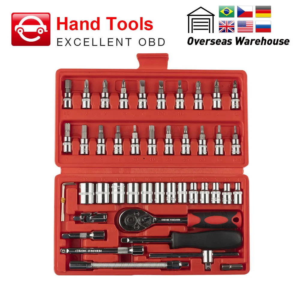 

46pcs/Set Car Repair Tool Ratchet Set Torque Wrench Combination kit hand tools 1/4-Inch Socket Set Household Car Repair Tool