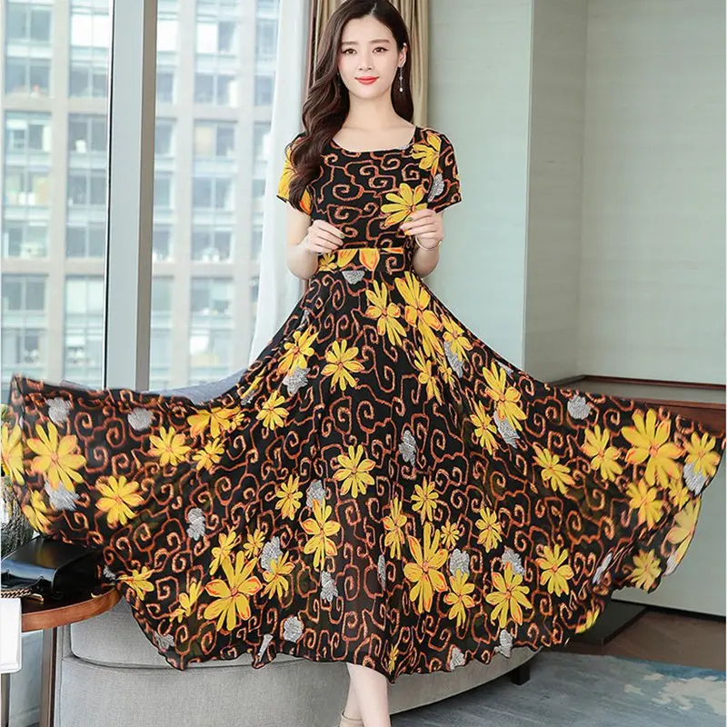 

Women Flower Print Sexy Dress Female Long Vestidos Women Elegant Summer Dress