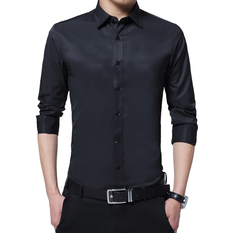 2017 брендовая мужская Бизнес Рубашка мужская осень новые модные дизайнерские хорошее качество Однотонная рубашка Slim Fit бизнес рубашки плюс