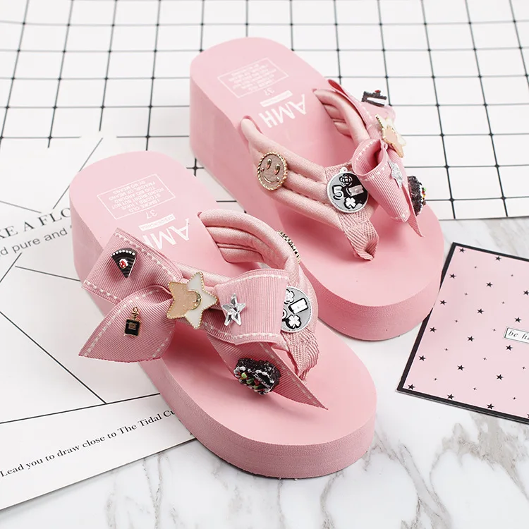 2017 New Korean Summer Style Non-slip Slippers Flip Flops Online Cheap High Heels Platform Shoes67