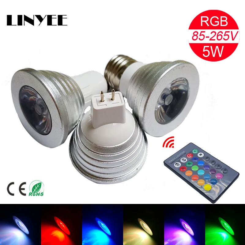 

LED RGB Light GU10 E27 MR16 RGB LED Lamp 110V 220V LED Bulb Lampada LED Lamps 16 Color Changeable With IR Remote Controller