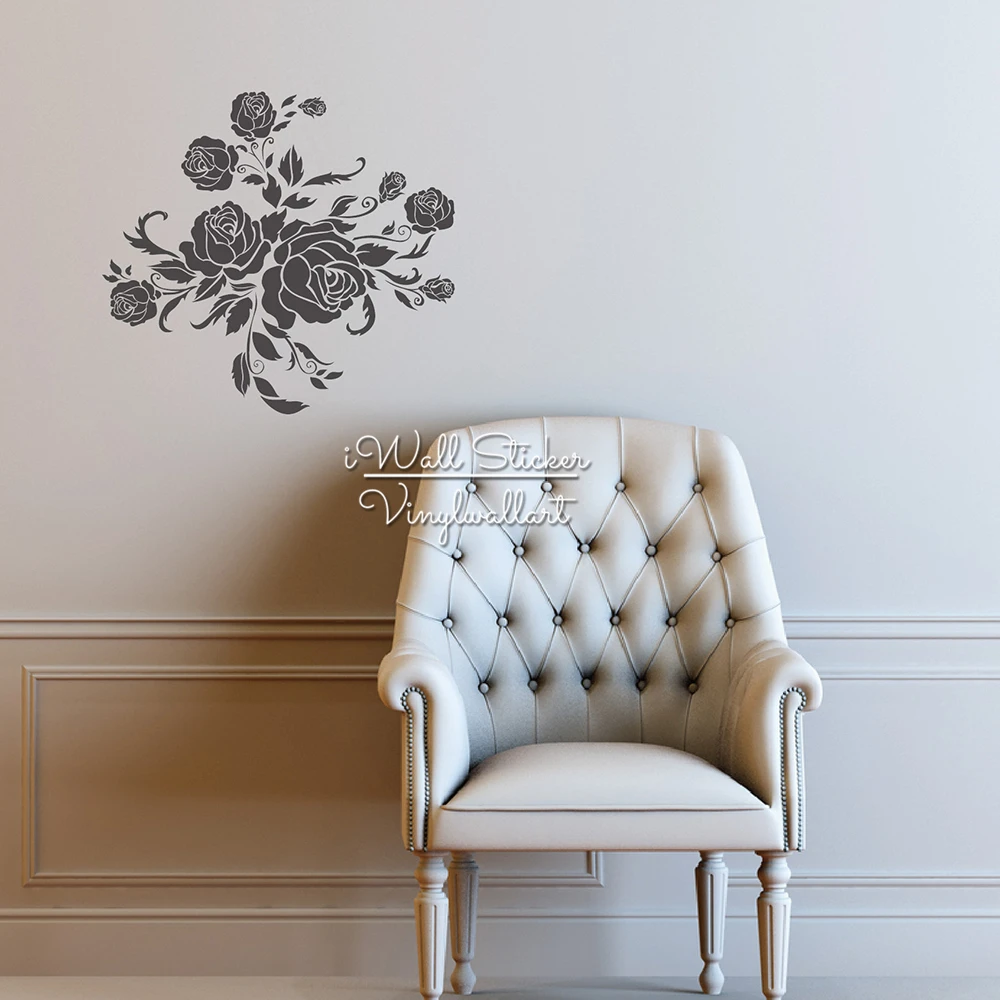Rose Flower Wall Sticker Floral Rose Wall Decal DIY Modern Blossom Wall