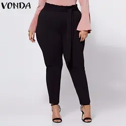 VONDA женские сексуальные шаровары 2019 осень плюс размер женские повседневные с высокой талией Элегантные брюки выше размера d однотонные