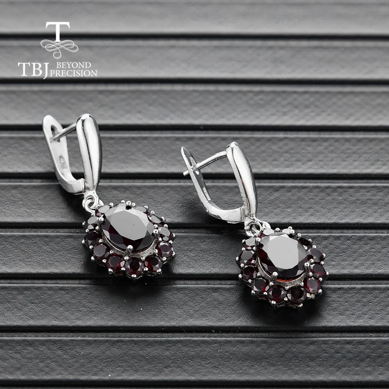 Tanie TBJ, naturalny kamień szlachetny czarny granat kolczyki 925 srebro fine jewelry dla kobiety birthday party i odzież na co dzień fajny prezent