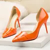 2025 New Show Thin Women High Heels Shoes Patent Leather Fashion Pumps Woman Side Cut-Outs Shallow Ladies Office Shoes 8 Colors
