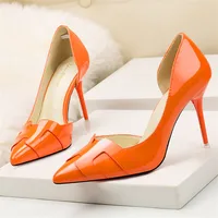 2025 New Show Thin Women High Heels Shoes Patent Leather Fashion Pumps Woman Side Cut-Outs Shallow Ladies Office Shoes 8 Colors