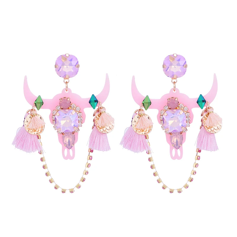 Sehuoran, женские серьги-подвески в виде Головы Быка из смолы, богемные Oorbellen, модные вечерние элегантные длинные серьги, ювелирные изделия для ушей - Окраска металла: Pink