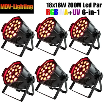 

6pcs/lot Factory price dmx 18x18w rgbwa uv 6in1 stage wash zoom led par light