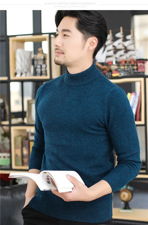 Козий кашемир толстый вязаный мужской модный прямой пуловер свитер серый 10 цветов S-3XL оптом и в розницу - Цвет: blue