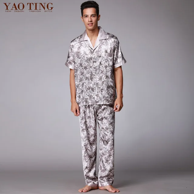 Summer mens pajamas dragon print v neck nightgown home comfortable leisure sleepcoat for malein