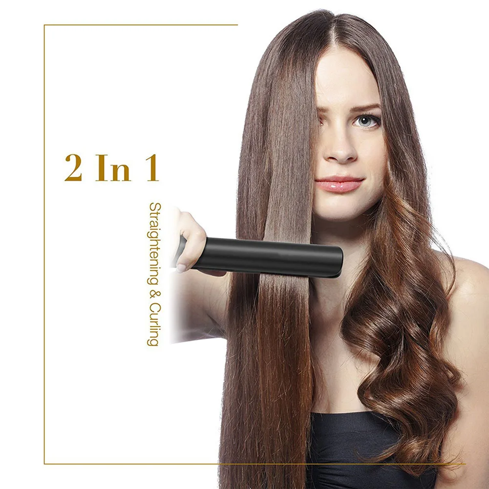 

Fast Heat Adjustable 2 in 1 Hair Straightener Curler Tourmaline Ceramic Iron Home Travel Use HS11