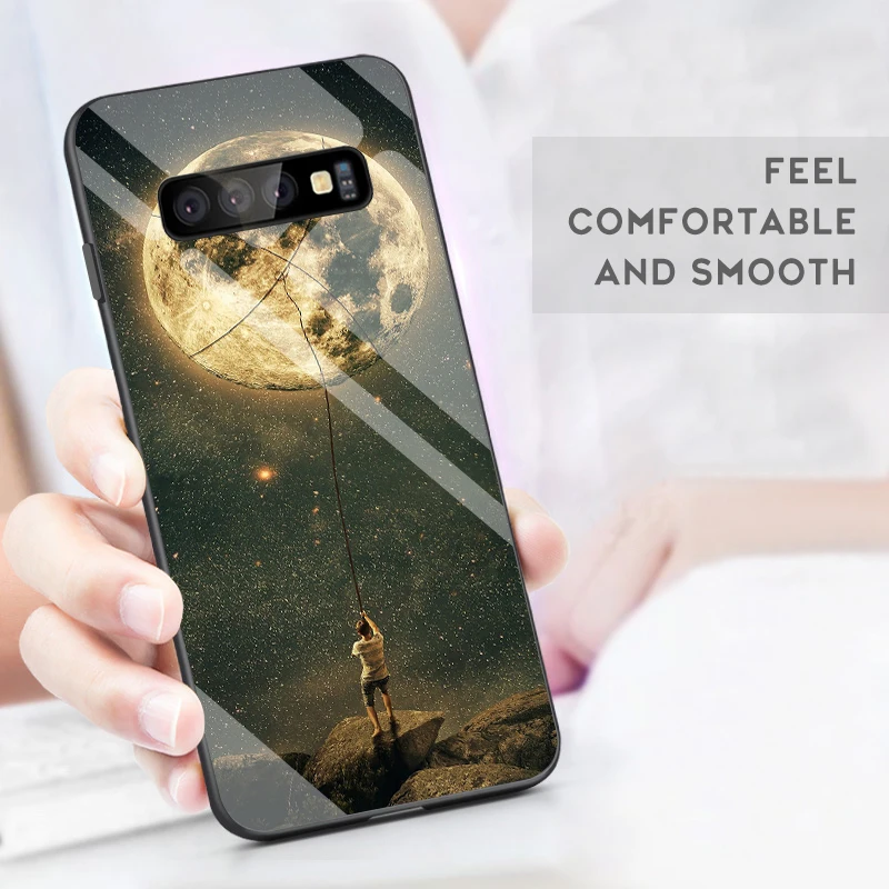 Tempered Glass Case For Samsung Galaxy S10 S9 S8 Plus S10e J4 J6 Plus A7 2018 Note 9 8 Shockproof Cover Star Space Gradient Case