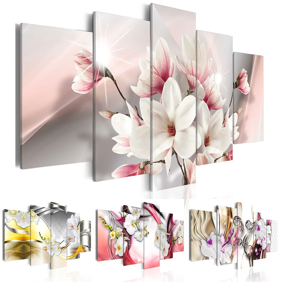 

2019 HD 5PCS/Set Red Purple White Orchid Flower Art Print Frameless Canvas Painting Wall Picture Home Decoration,No Frame