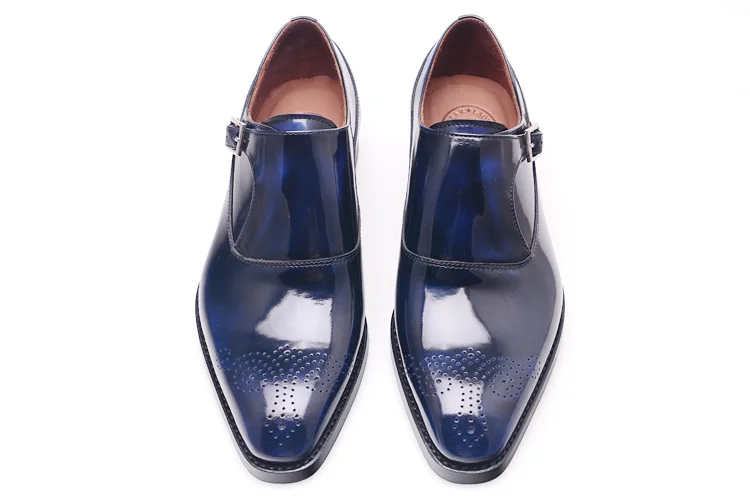 Tiendas de lujo de encargo para hombre cosido goodyear zapatos de charol  azul oscuro zapatos de cuero para los hombres mano italiana para hombre  solo monje correa zapatos|shoes for|shoes for menshoes shoes -