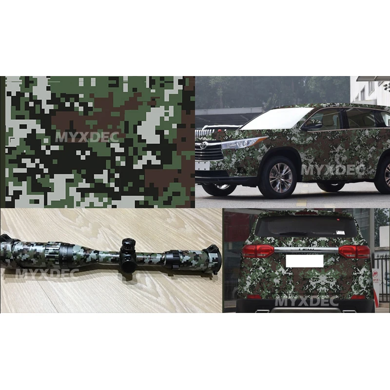 MYXDEC 50cm Wide Premium Camo Car Sticker Vinyls PVC Motorcycle Sticker Film Army Military CAMO Camouflage Green Woodland Decal