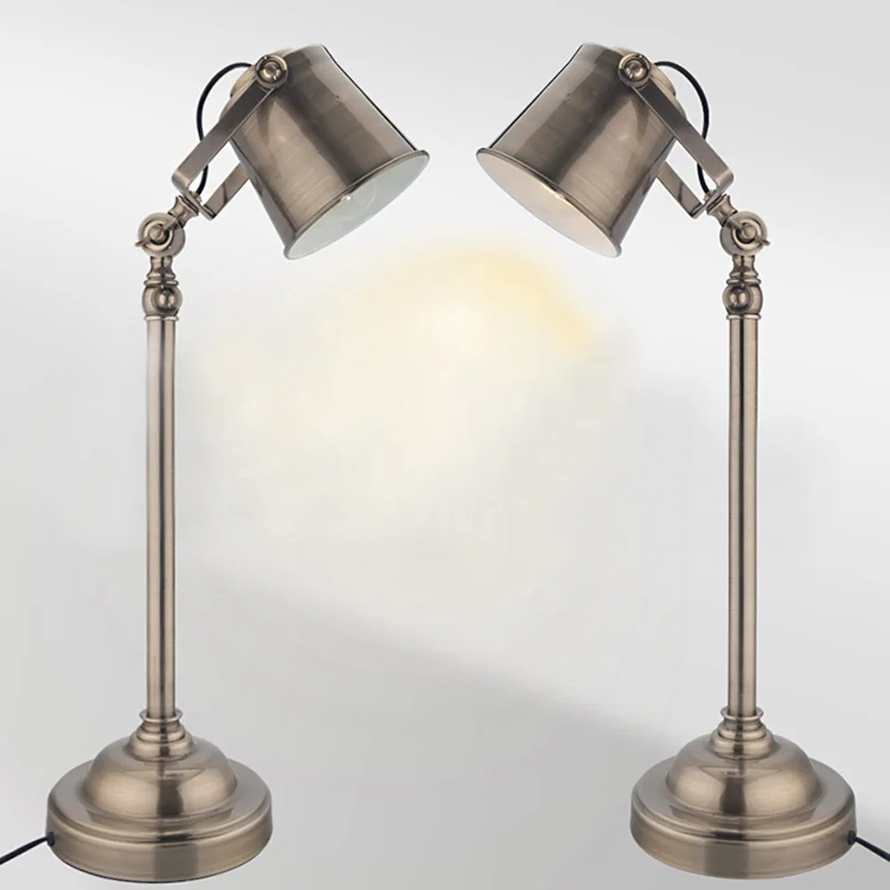 Retro Countryside Loft Style Vintage Wrought Iron Rotatable Table Lamp Reading Burner Bedroom Study Table Light