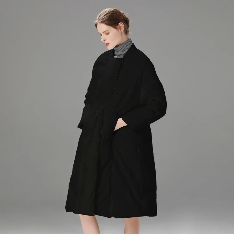 Winter Long Down Jacket Female 2019 Fashion Bright Thick White Duck Down Coat Round Neck Jackets Women Winter Outerwear Warm