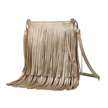 2016 Women Fashion Tassel Fringe Handbags Trend PU Leather Shoulder Bag Ladies Black Leather Crossbody Bags
