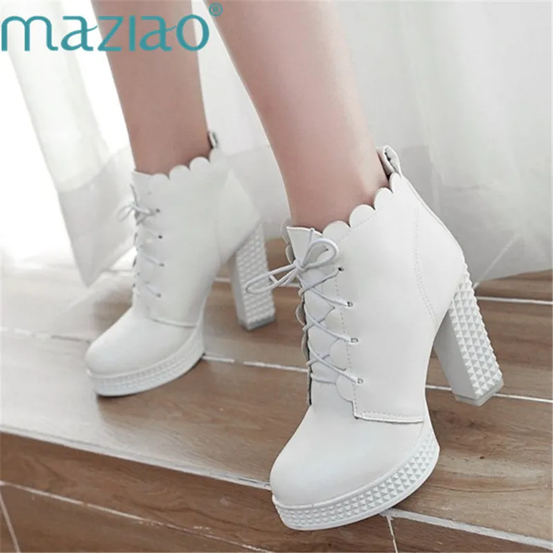 Women's Shoes Martin Boots Women Quality Work Boots Square Heel Ankle Boots for Women Lace Up Short Boots MAZIAO
