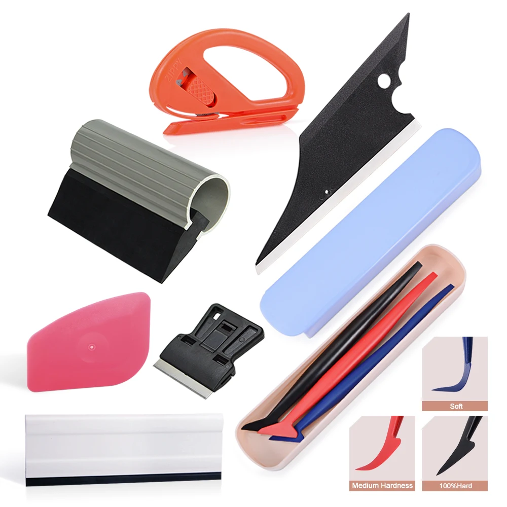 

FOSHIO 9pcs Carbon Fiber Vinyl Car Wrap Tool Kit Film Car Stickers Application Squeegee/Cutter Car Accessories Window Tint Tool