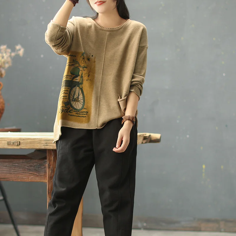 2018 New Women Loose Pullovers O Neck Bottoming Sweaters Cartoon Printing Hole Shirts Patchwork Loose Plus size sweaters A0Bz20