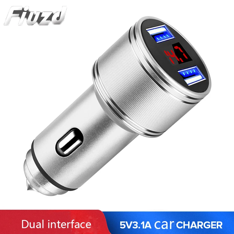 

Fiuzd Dual USB Car Charger Adapter 3.1A Digital LED Voltage/Current Display Auto Vehicle Metal Charger For Samsung s10 s9 s8 s7