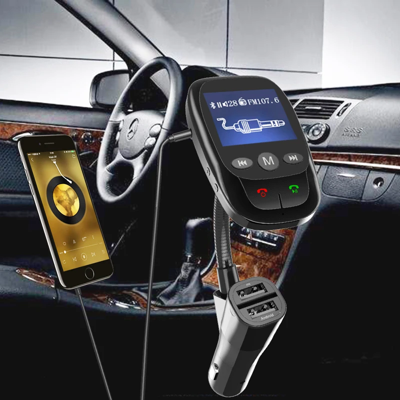 Автомобильный fm-передатчик, Bluetooth, беспроводной автомобильный радиоприемник, автомобильный комплект, AUX, Bluetooth, громкая связь и двойное USB зарядное устройство, поддержка TF карты и u-диска