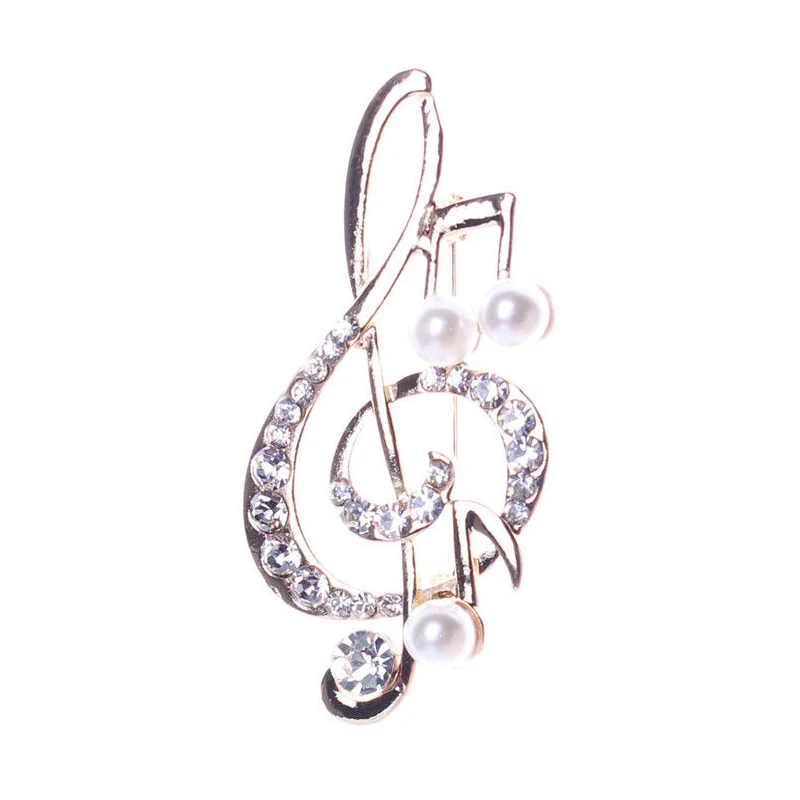

Elegant Music Note Brooch For Women Girl Dress Accessories Gold Crystal Brooch Rhinestone Pins 5.6Cmx3Cm