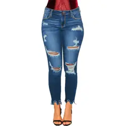 Джинсы для женщин узкие брюки женские с высокой талией тонкие рваные Женские повседневные джинсы из денима стрейч брюки джинсы